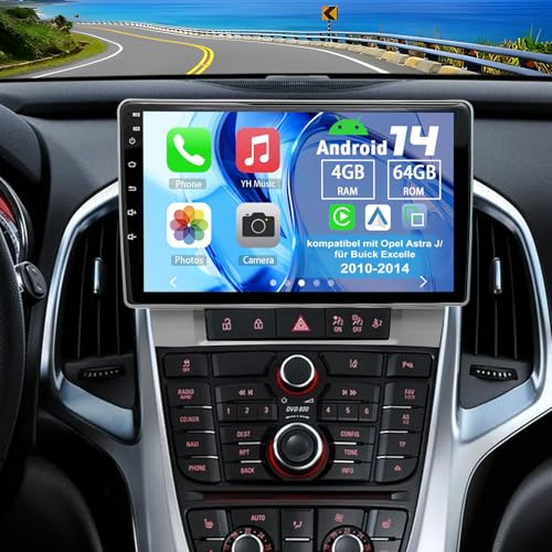 Slakerbe Android 15 Autoradio 2 Din mit Carplay Android Auto kompatibel mit Opel Astra J/Excelle 2010-2014, 4G+64G 9 Zoll Auto Radio Stereo mit Bluetooth Navi WiFi FM RDS Rückfahrkamera Mic