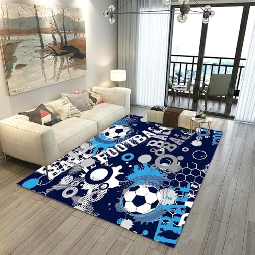 Fußball Teppich Jugendzimmer Jungen, Gamer Gaming Teppich Für Kinderzimmer Deko, Cooler Hip-Hop Graffiti Stil Kinder Fussball Matte, Rutschfest Abwaschbar Spielzimmer Carpet (Farbe 1,160x230cm)