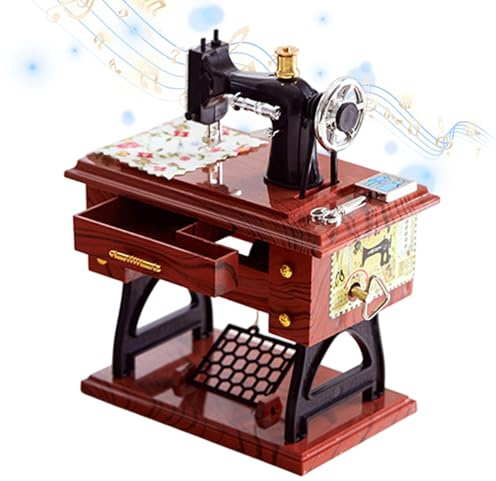 Fogukier Vintage-Spieluhr, Mini-Nähmaschine, Mechanisches Spielzeug – Spieluhr, Nähmaschine, Spieluhren, Mini-Musikdekoration Mit Rotierenden Pedalen Und Schublade, h-eim-Tischdekoration, Geschenk