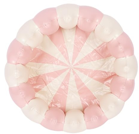 Tomotato Aufblasbarer Kleiner Pool, PVC Planschbecken mit Bällebad, Tragbar faltbar für Innen und Außen (Gestreiftes Rosa)