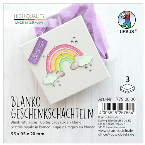 Ursus 1779 00 00 - Blanko Geschenkschachteln, Weiß, 3 Stück, ca. 9,5 x 9,5 x 2 cm, zum Selbstgestalten, als Bastelmaterial und Dekoration