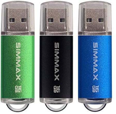 Clé USB 16 Go Lot de 3 Mémoire Stick USB 2.0 Flash Drive Pivotant Stockage Disque Pendrive par SIMMAX (16Go Noir Vert Bleu)