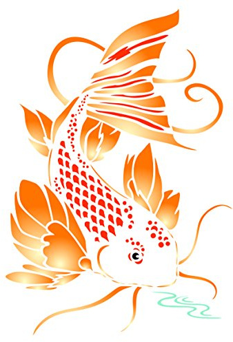 Stencil Company Koi-Schablone – 11,5 x 16,5 cm (S) – Wiederverwendbare asiatische orientalische Karpfen Fisch Tier Teich Wand Schablone