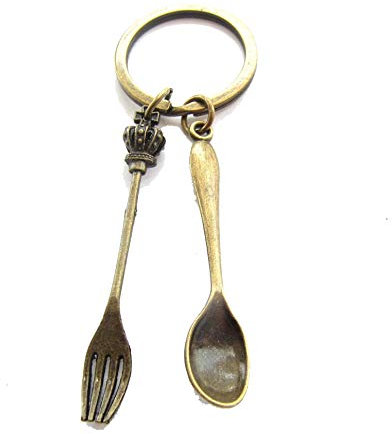 Cook Keychain, Utensils Keychain, Spoon Fork Knife Keychain, Silverware Keychain, Fork Jewelry, Silver Fork Key Ring, Mom Gift, Fork Charm (Spoon and Crown fork)