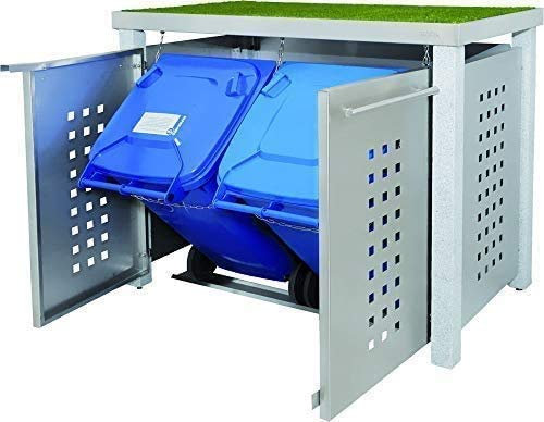 Edelstahl Mülltonnenbox für 2 Tonnen 120L mit Pflanzenwanne und Granit-Pfosten (NW11T), Mülltonnenverkleidung Mülltonnenhaus