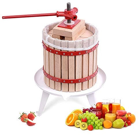 Aufun 12L Obstpresse Fruchtpresse aus Buchenholz inkl. Presstuch, manuelle Weinpresse Saftpresse Maischepresse Obstmühle (Obstpresse, 12L)