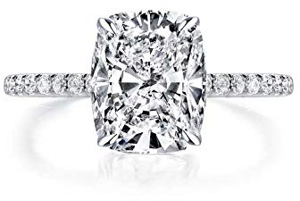 Bo.Dream Cushion Cut Cubic Zirconia CZ Engagement Rings for Women Platinum Plated Sterling Silver (6)