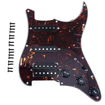 Musiclily HSS Prewired Loaded Pickguard ST Gitarren Vorverdrahtetes Schlagbrett mit Single Coil Humbucker Tonabnehmer Set für Fender USA/Mexican Stratocaster Squier E-Gitarre, 4 lagig Tortoise Shell