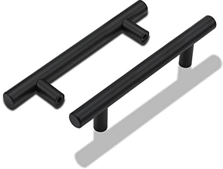 LONTAN 10 Pack Black Cupboard Handles 96mm Black Kitchen Handles Cabinet Pulls Kitchen Door Pulls for Drawer Wardrobe Bathroom Stainless Steel