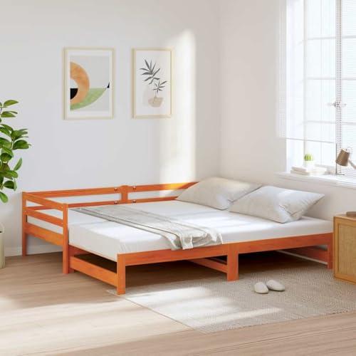 SKTQYQO Sofa mit ausziehbarem Bett, braun, Wachs, multifunktional, geeignet für Hotel und Studien, 90 x 200 cm, Massivholz, Kiefer