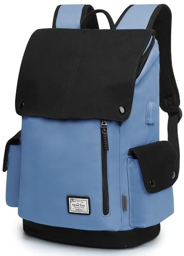 WindTook Mochila Mujer Lona Mochila Portatil Mujer 15.4 Pulgadas Mochilas Escolares Casual con Puerto de USB Impermeable para Escolar Universidad Trabajo Viaje Multiusos Azul Negro(23L)