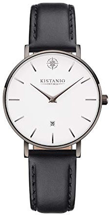 Kistanio Damenuhr Petit Gun Metal Edelstahl Saphirglas mit schwarzem Lederband GM-WH-L-BLK