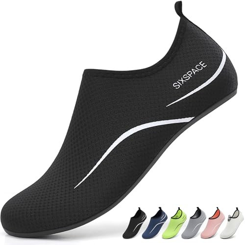 Sixspace Damen Herren Badeschuhe Wasserschuhe Schwimmschuhe Männer Frauen Strandschuhe Barfußschuhe für Strand,Pool,Meer,Wassersport,Tauchen,Surfen,Aqua Cycling(Schwarz 42 EU)