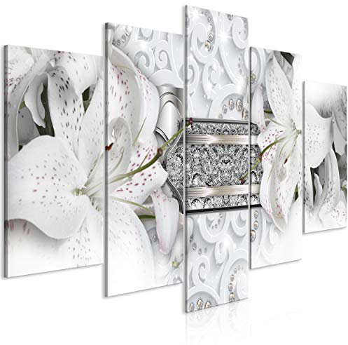 decomonkey Bilder Blumen Abstrakt 200x100 cm XXL 5 Teilig Leinwandbilder Bild auf Leinwand Wandbild Kunstdruck Wanddeko Wand Wohnzimmer Wanddekoration Lilie