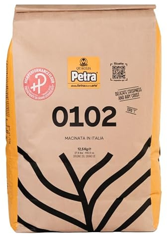 12,5kg Petra 0102HP Farina di Grano Tenero Tipo “1” parzialmente da Grano Germogliato | Ideale per Pizza al Piatto, Pizza in Pala, Teglia Romana, Pane e Focacce