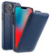 MELCKO Hülle passend für Apple iPhone 12 und iPhone 12 PRO (6,1 Zoll), Handyhülle mit beschichtetem Leder, Flip-Case, Schutzhülle klappbar, dünne Handy-Tasche, Slim Cover, Blau