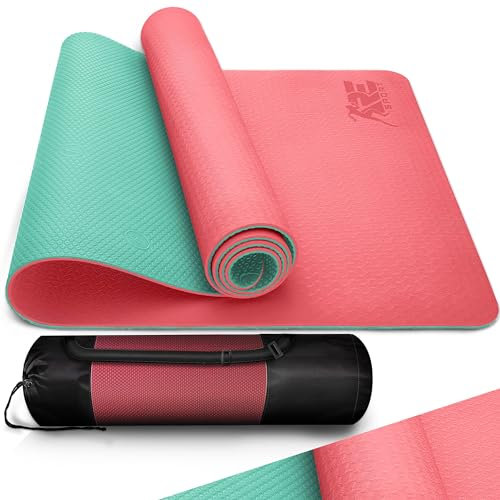 RE:SPORT Yogamatte mit Tragetasche | Gymnastikmatte rutschfest | Fitnessmatte schadstofffrei | Trainingsmatte mit Tragegurt Phthalatfrei 183 x 61 x 0,6 cm