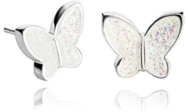 Luxus Klein Ohrstecker für Damen (Stil 33 - Funkelnd Schmetterling Weiß Silber)