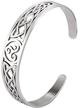 Dreamtimes Armreif aus Edelstahl nordisches Wikinger-Design Triskele irischer keltischer Knoten Vintage-Amulett Schmuck Geschenke für Damen Herren Teenager Edelstahl (Silber-1)