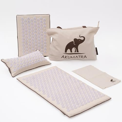 AKUMATRA ® Premium Plus Akupressurmatte - Nachhaltige Akupunktur Matte mit Kissen, mit Wärmefunktion, Ideal für Verspannungen am Rücken, Nagelmatte Rücken, Akkupressmatte und Akkupressur Anwendungen