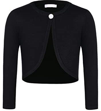 trudge Mädchen Pailletten Strickjacke Basic Bolero Kinder Glitzer Lange Ärmel Schulterjacke Bolerojäckche kurz Zum Kommunionkleid Taufkleid Schwarz 140