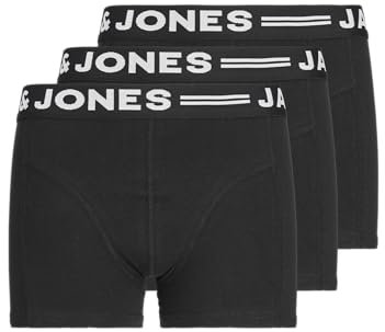 Jack & Jones JUNIOR Garçon Sense Lot de 3 Bottes Noos Jnr Boxer, Noir - Détails : Bande Wasit Noire Avec Logo Blanc, 164 EU