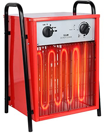 YUENFONG 9KW Heizlüfter Elektroheizung, Industrie Elektroheizer Bauheizer Heizstrahler mit 3 Heizstufen, Heizgeraet Heizgebläse mit Thermostat, für Innen- und Außeneinsatz(9000W)
