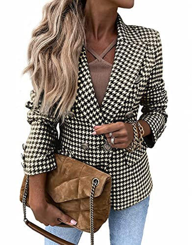 Onsoyours Veste Blazer Femme à Carreaux Élégant Manches Longues Slim Fit OL Bureau Affaires Veste De Costume Devant Ouvert Manteau Jacket C Noir M