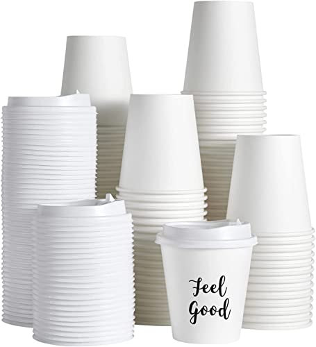 Streetfood Packaging 50 x White Takeaway Coffee Cups with Lids [10oz, 280ml] Paper Coffee Cups for Hot and Cold Drinks