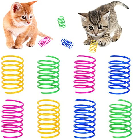 AIMICOCA 20 Stück Katze Spring Spielzeug, Buntes interaktives Spielzeug der Katze Kunststoff-Spiralfedern für das Schlagen, Beißen, Jagen und aktives gesundes Spielen