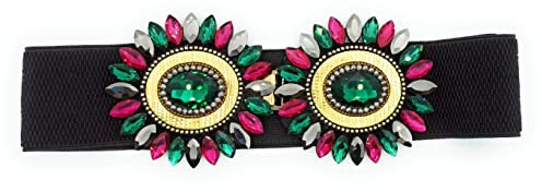 BRANDELIA Cinturones elásticos mujer fiesta cinturón de boda para vestidos faldas y pantalones, cristales fucsia esmeralda