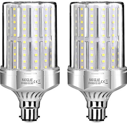 SAUGLAE 32W LED Light Bulbs, 260W Incandescent Bulbs Equivalent, B22d Bayonet Cap, 3600Lm, 6000K Daylight White, Pack of 2