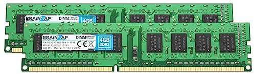 BRAINZAP 8GB (2X 4GB) DDR3 RAM DIMM PC3-12800U-11-12-B1 2Rx8 1600MHz 1.5V CL11 Ordenador PC Memoria RAM