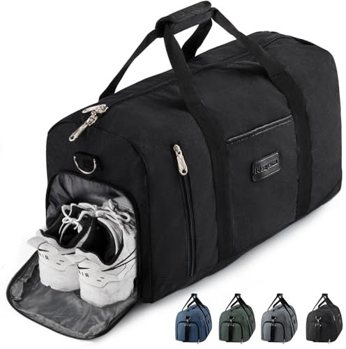 Rieeyrslza 39L Grande Sac de Sport avec Compartiment Chaussures Sacs de Voyage Weekend Sac Waterproof Multiuse Sac à Bandoulière ou Fourre-Tout (Noir o1)