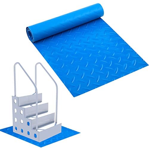 Savita 9 x 36 Zoll Schwimmbadleiter Matte, Leiterunterlage Pool Schutzmatte mit Rutschfester Textur für Poolstufen Treppen Leitern (Blau, 24 x 91 cm)