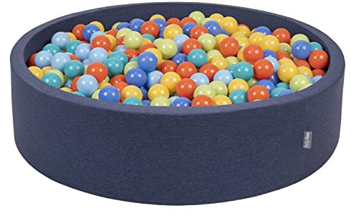 KiddyMoon Piscina De Bolas 120X30cm/1000 Bolas Redondo Grande para Ninos,Hecha En La UE, Azul Marino:Verdeclr/Naran/Turqu/Azul/Bblue/Amaril