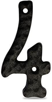 TripDock 4 Inch House Numbers for Outside, Cast Iron Metal Address Home Number, Unique Craftsman-style Look, Black Number 4