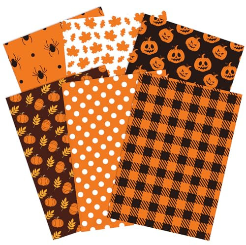 Whaline 90 Blatt Herbst Halloween Seidenpapier 6 Designs Schwarz Orange Wrap Seidenpapier Herbst Kürbis Spinne Punkte Plaid Muster Geschenk Geschenkpapier für Halloween Geschenkverpackung DIY