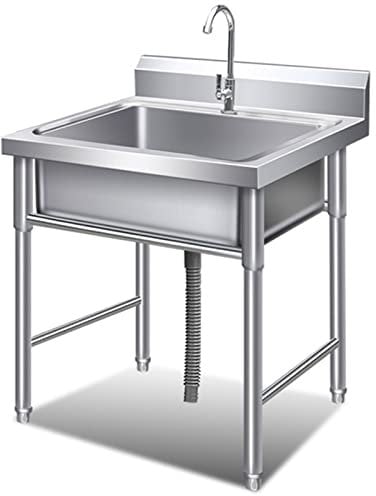 Fregadero de Cocina Comercial Fregadero Exterior Jardin Fregadero Industriales Fregadero de Acero Inoxidable Independiente con Grifo con Patas Acero para Cocina,Restaurante,Bar,Camping,50CM
