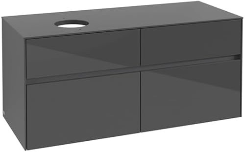 Villeroy & Boch Collaro Waschbeckenunterschrank 1200x548x500 mm, 4 Auszüge, für Waschbecken links, C04200, Farbe: Front/Korpus: Glossy Grey, Griff: Anthracite Matt