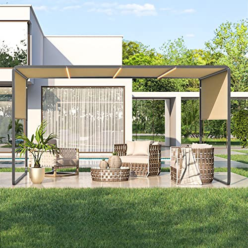 ZZYYZZ 10ft x 10ft Outdoor Retractable Pergola with Led Light, Adjustable Side Shades Canopy, Aluminum Patio Pergola, Outdoor Grill Gazebo, for Porch Party, Garden