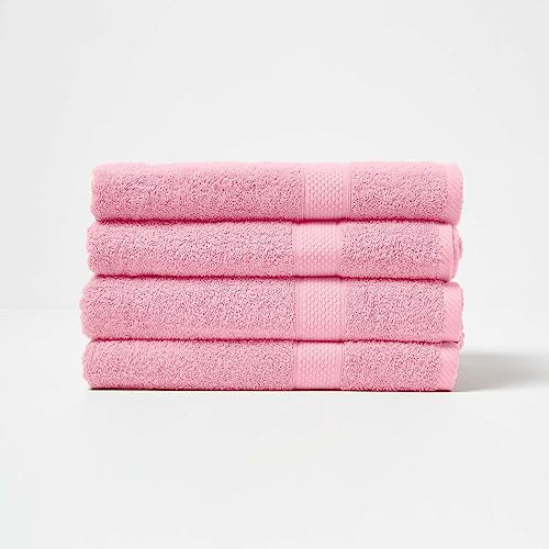 HOMESCAPES Pink Turkish Cotton Set of 4 Bath Towels Super Soft Thick & Absorbent 500 GSM Towel Heavy Weight for everyday Luxury