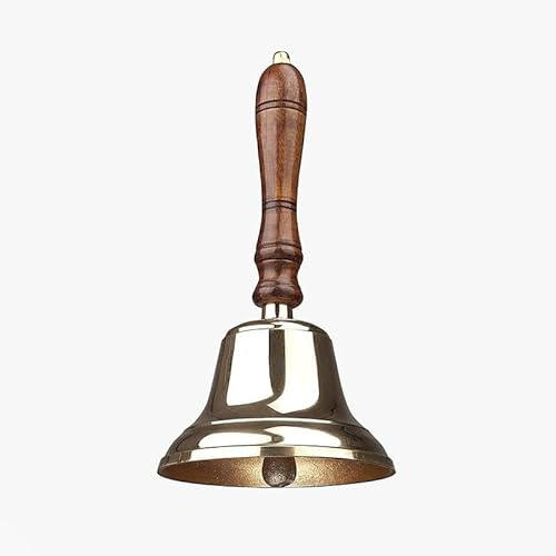 Assorted Collections Messingglocke mit Holzgriff | Glocke der letzten Bestellung mit Metallklöppel | Ideal für Hotel, Rezeption, Abendessen, Bibliothek, Pub, Schule | Klassisches Glockenspiel