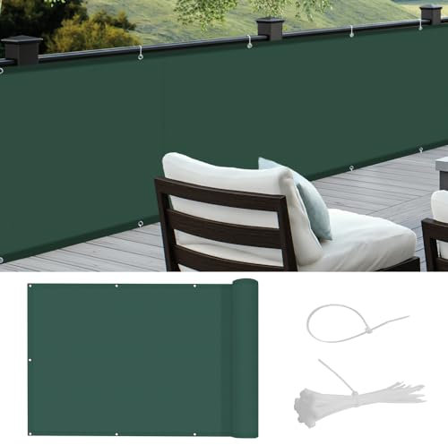Cool Area Pantalla PES para Balcón Jardín Protección de Privacidad Opaca,Protección UV,Resistente al Viento,con Ataduras de Cables,90x800 cm,Verde