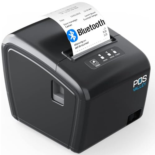POS VALLEY Bluetooth Drucker 80 mm Thermisch für Belege mit Auto-Cut-Halterung Schublade, 260 mm/s, unterstützt Windows/Android/Mac/Linux/ChromeOS/ESC/POS - POS VALLEY