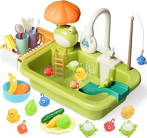 Cute Stone Fregadero de Juguete Con Agua Corriente - Cocina Con Grifo de Agua Caliente, Juegos de Rol y Pesca Flotante