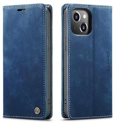 niloucase Kompatibel mit iPhone 15 Hülle Leder,Magnetverschluss Premium PU Leder Flip Case,Standfunktion.-Blau