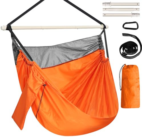 Chihee Chaise Suspendue en Nylon Parachute Chaise balançoire Portable et légère Max 550 Lbs Comprend Une Barre d'écartement en métal démontable Sangle Solide et Mousqueton Camping extérieur intérieur