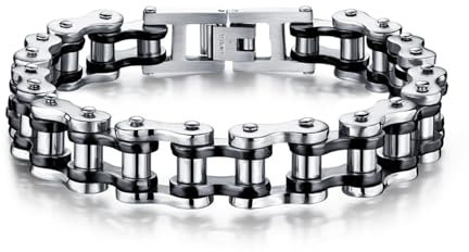 LAFATINA Men's Bicycle Bike Rocker Link Manly Motorcycle Chain Bracelets Fathers Day Stainless Steel Wide Masculine Bangle Wristband, 7.8 inches