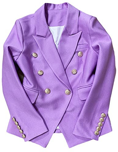 Sweejim Mode Jacke Damen Knöpfe Zweireiher Slim Fitting Blazer, Flieder, 44